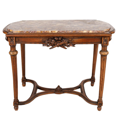 Antique Louis XVI Walnut Salon Table With Inset Marble Top | Work of Man