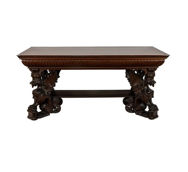 Antique R.J. Horner Carved Mahogany Griffin Library Table | Work of Man