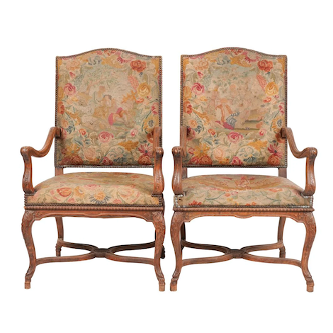 PAIR OF LATE 19TH C FRENCH LOUIS XV STYLE CARVED FRUITWOOD FAUTEUILS