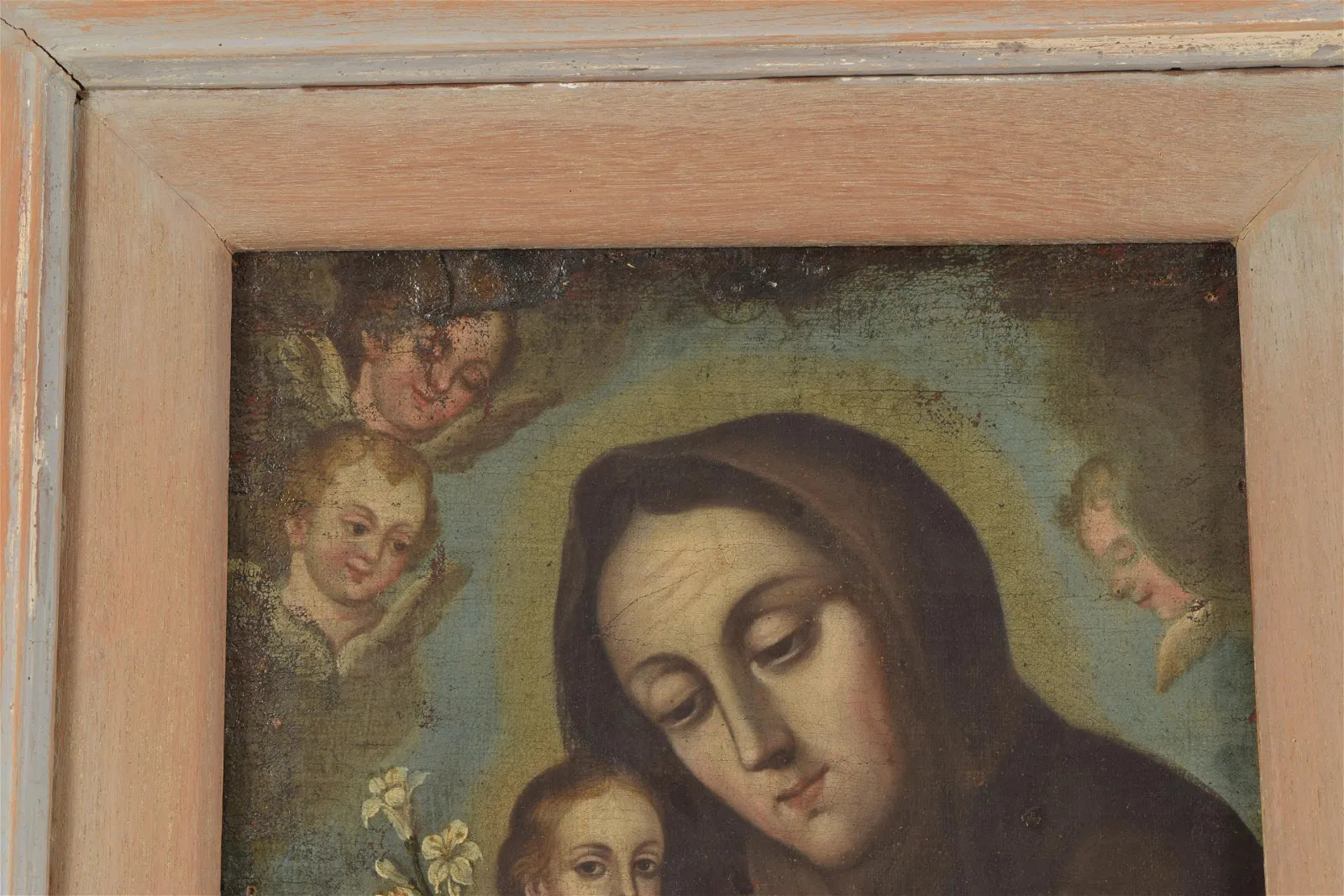 AW608: 18th Century Italian School Old Master - Madonna & Child w/ Angels - Oil on Canvas