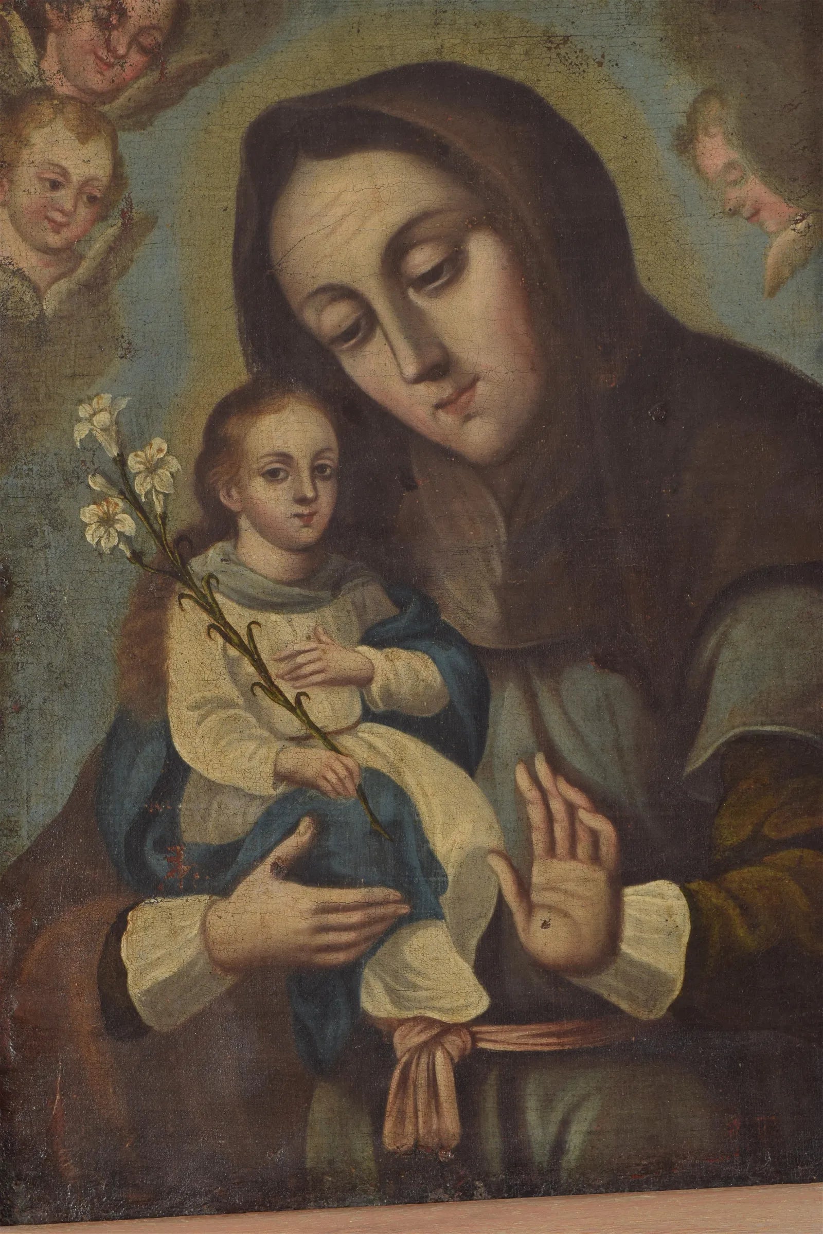 AW608: 18th Century Italian School Old Master - Madonna & Child w/ Angels - Oil on Canvas