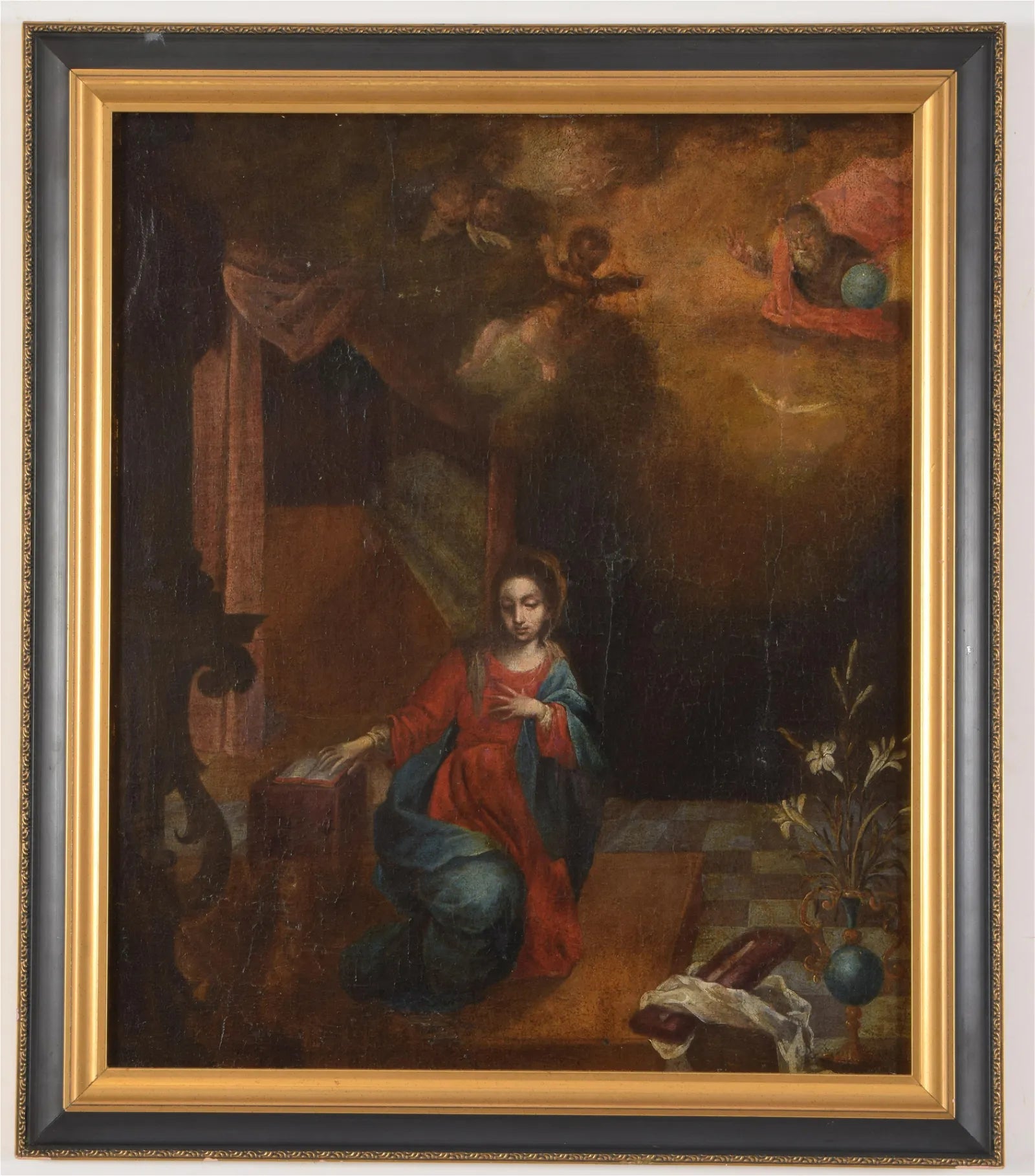 AW606: 18th Century Italian School Old Master - Adoration of Mary - Oil on Canvas Laid to Board