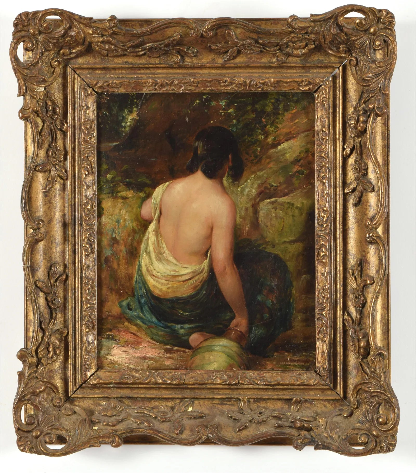 AW605: Mid 19th C European School Genre Scene Woman at Well - Impressionist Oil on Canvas