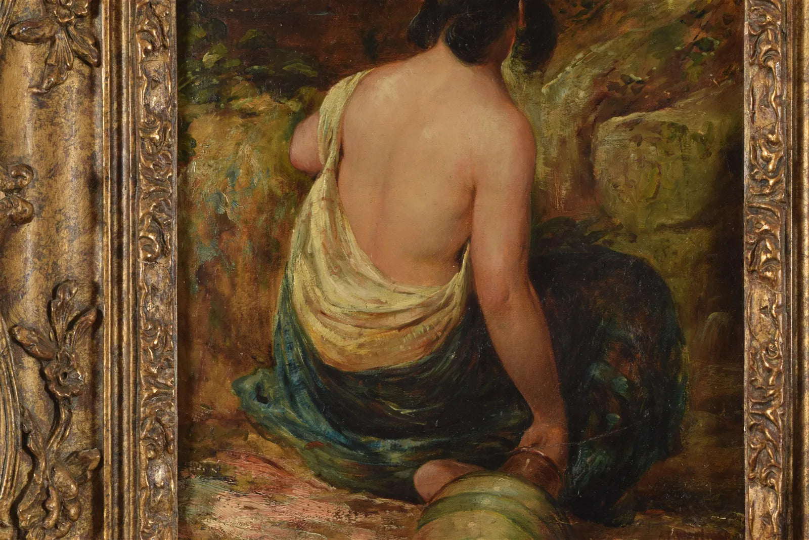 AW605: Mid 19th C European School Genre Scene Woman at Well - Impressionist Oil on Canvas