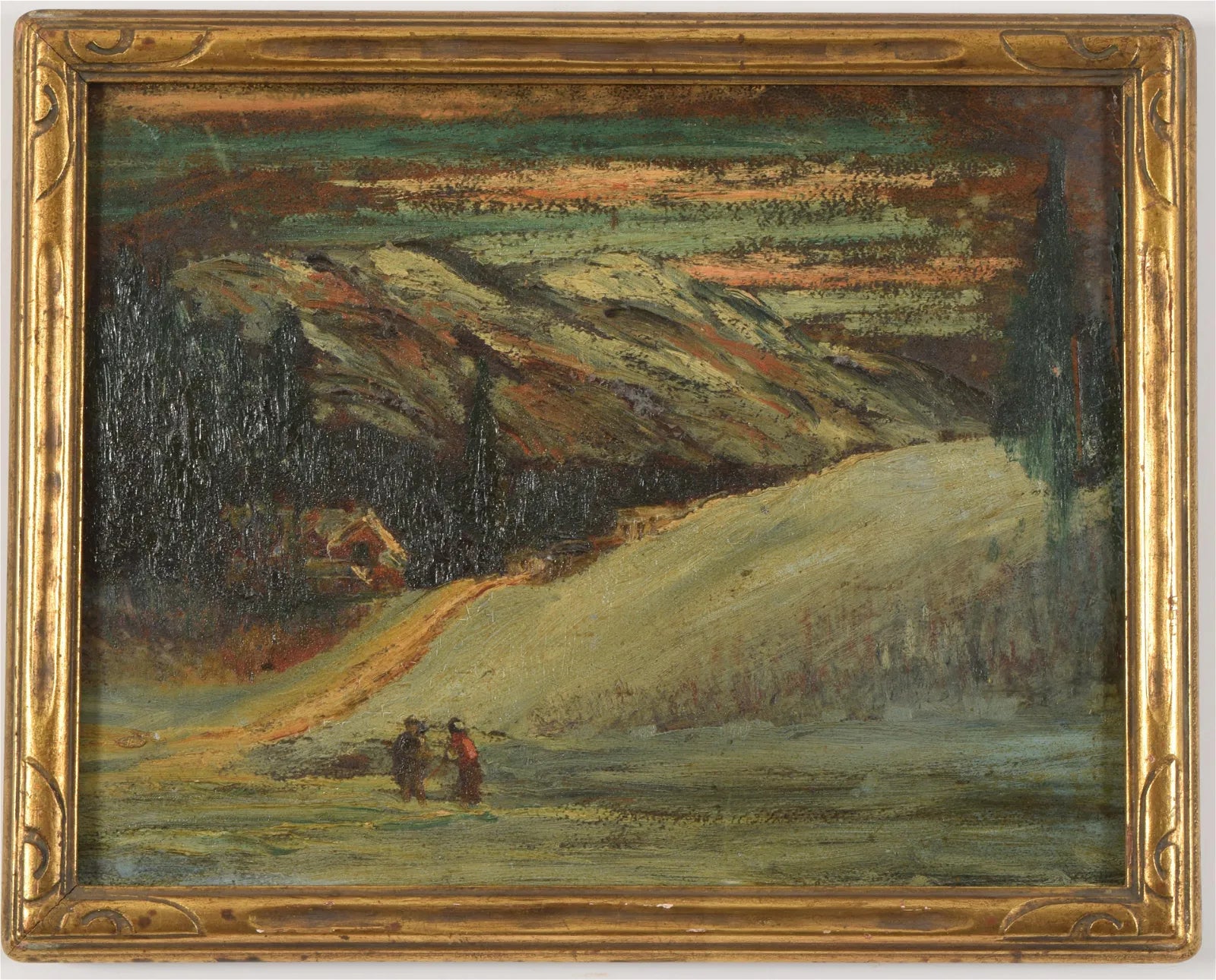 AW589: Early 20th Century Impressionist Painting of Wintery Landscape - Oil on board