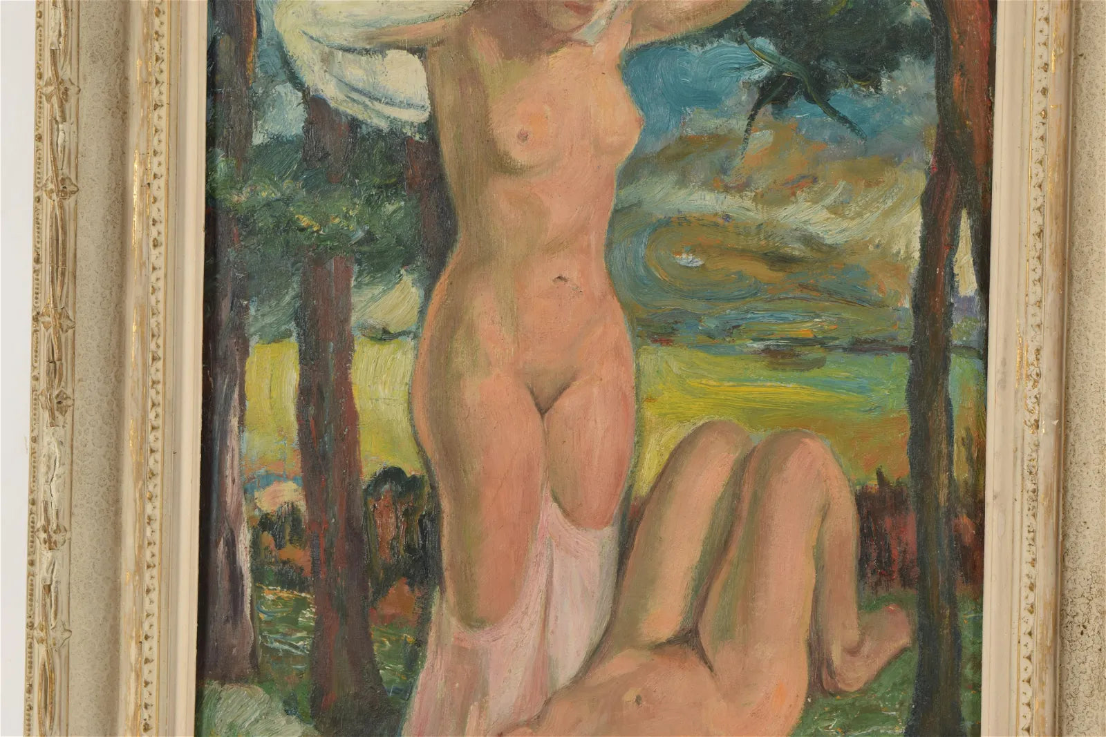 AW588: Early 20th Century Post-Impressionist Painting of Nudes in a Landscape