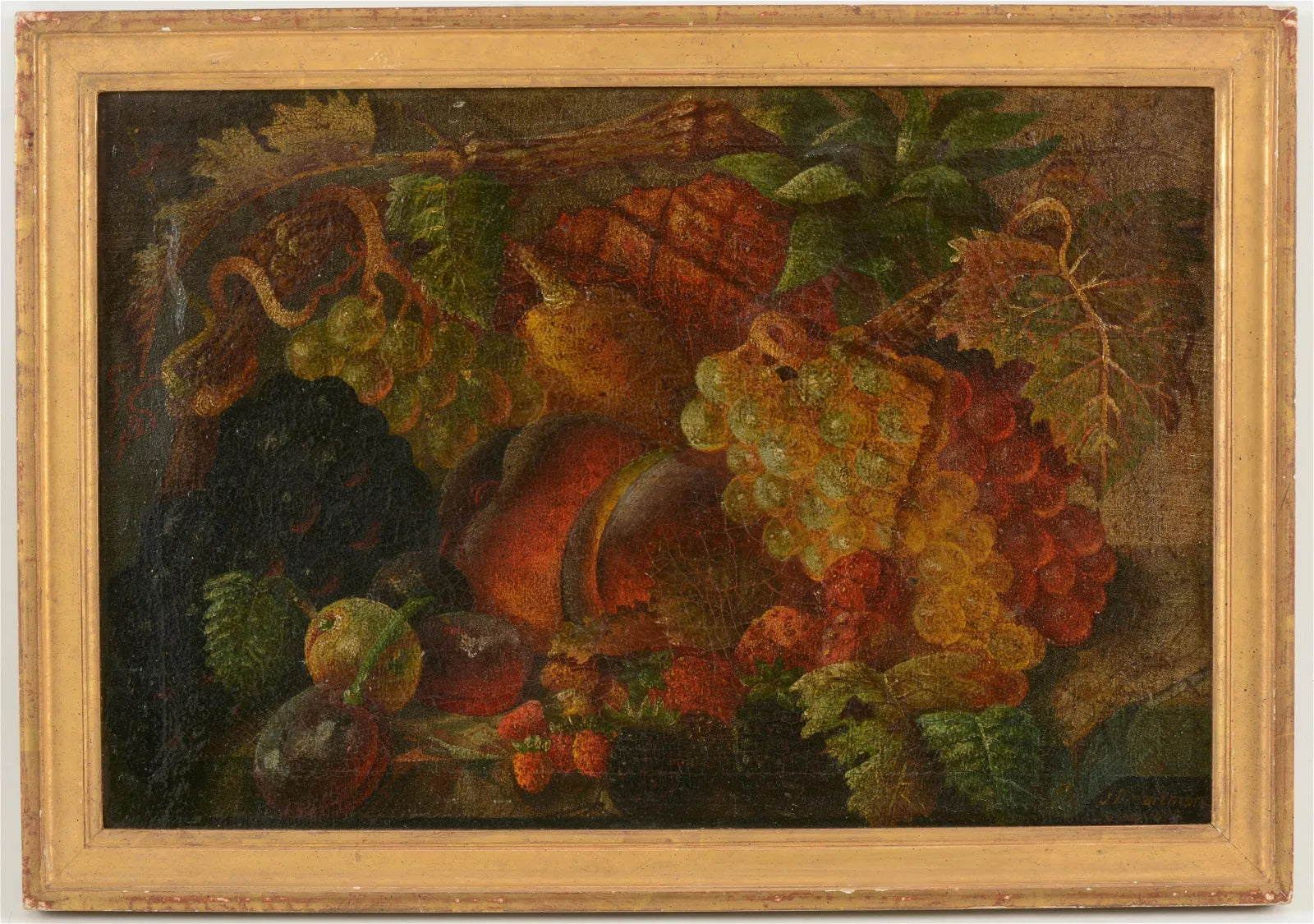 AW587: 19th century American School Still Life With Fruit - Oil on Canvas