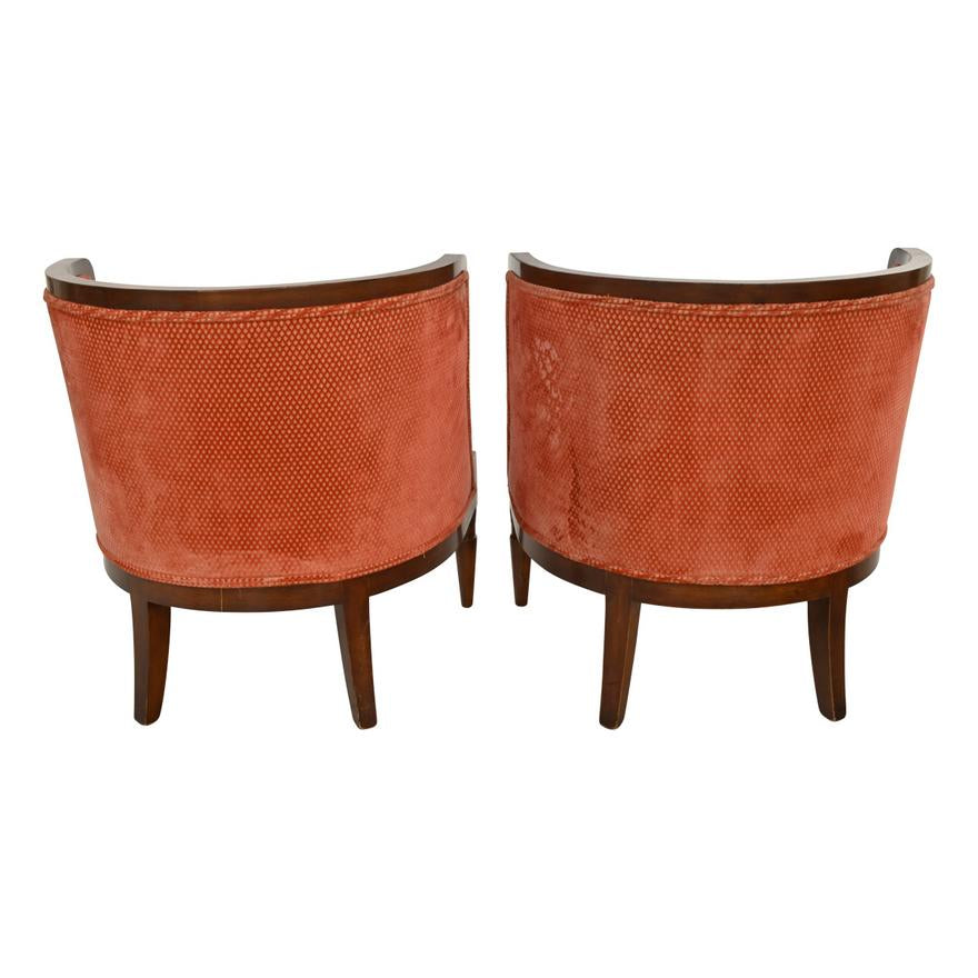 AF2-027: VINTAGE MID 20TH CENTURY MODERN PAIR OF MAHOGANY UPHOLSTERED ARMLESS TUB CHAIRS