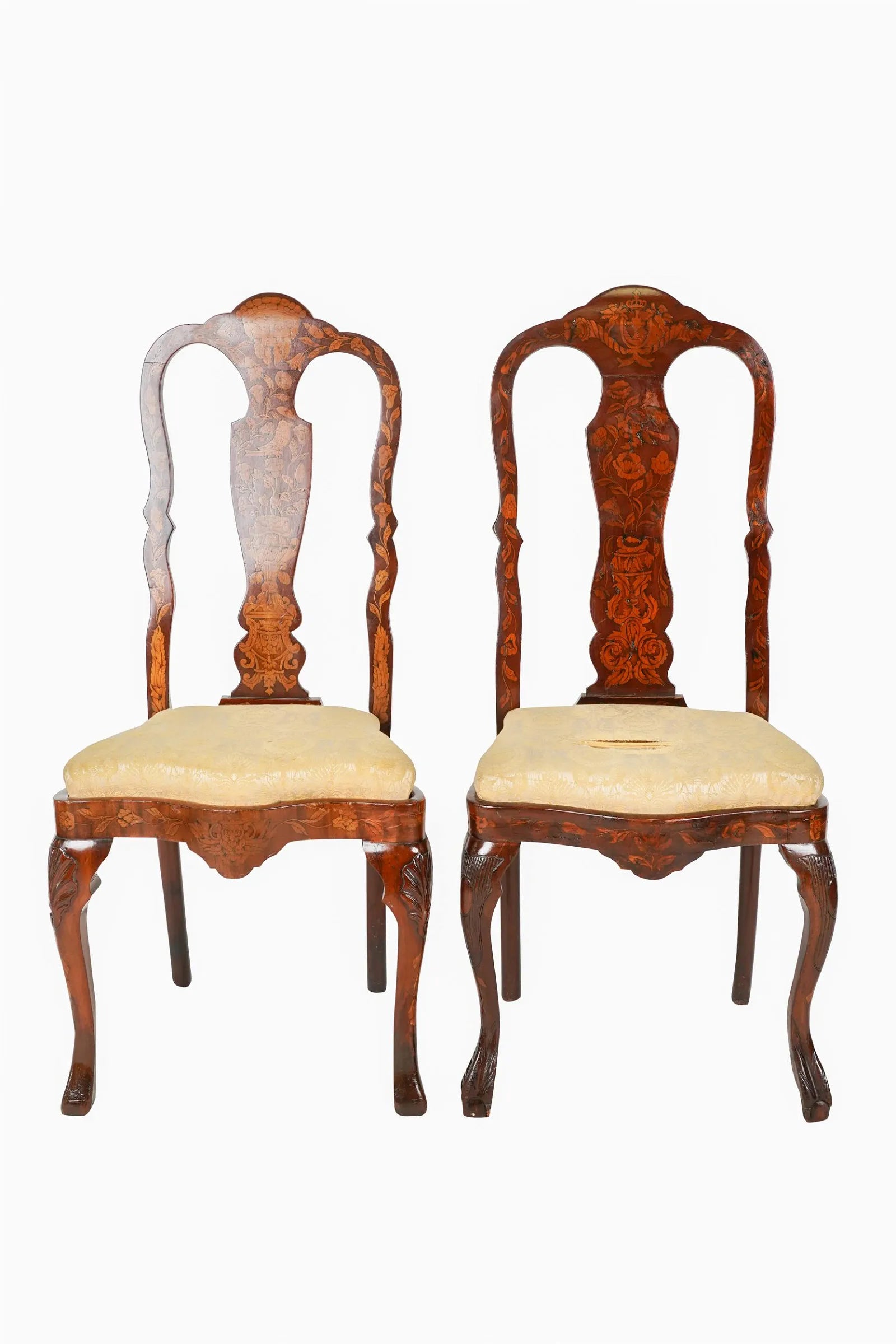 AF2-029: ANTIQUE PAIR OF 18tH CENTURY DUTCH MARQUETRY SIDE CHAIRS