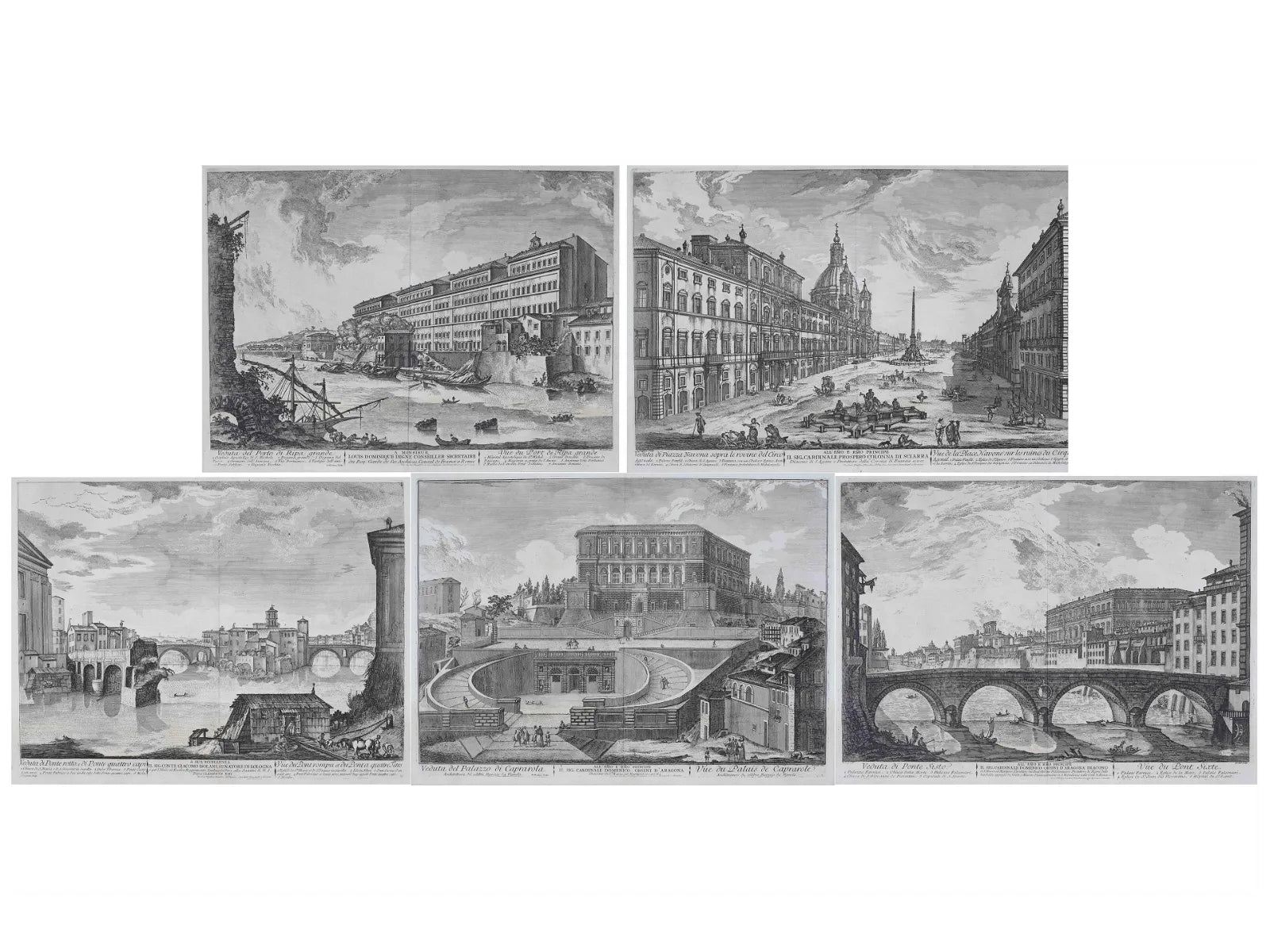 AW7-010: JEAN BARBAULT - SET OF 5 ANTIQUE ENGRAVINGS - VIEWS OF 18TH CENTURY ROME