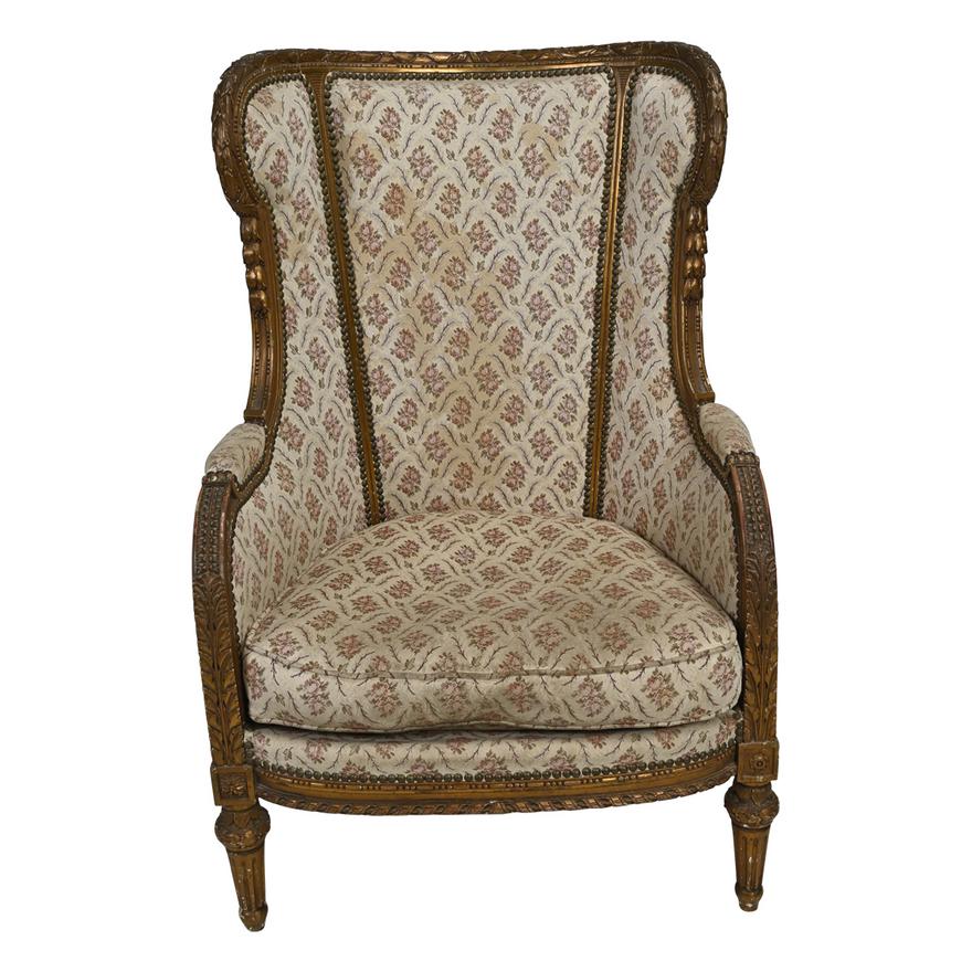 AF2-235: Antique Mid 19th Century French Regence Carved & Gilt Wood Bergere w/ Original Finish