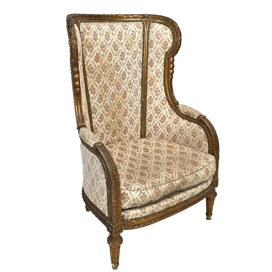 AF2-235: Antique Mid 19th Century French Regence Carved & Gilt Wood Bergere w/ Original Finish