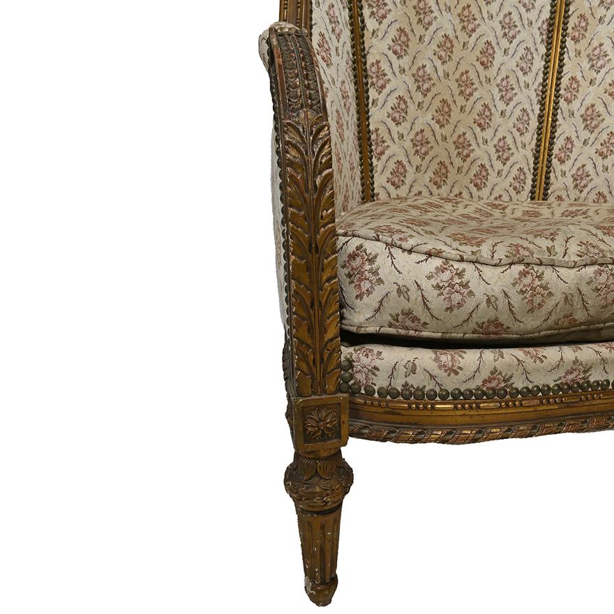 AF2-235: Antique Mid 19th Century French Regence Carved & Gilt Wood Bergere w/ Original Finish