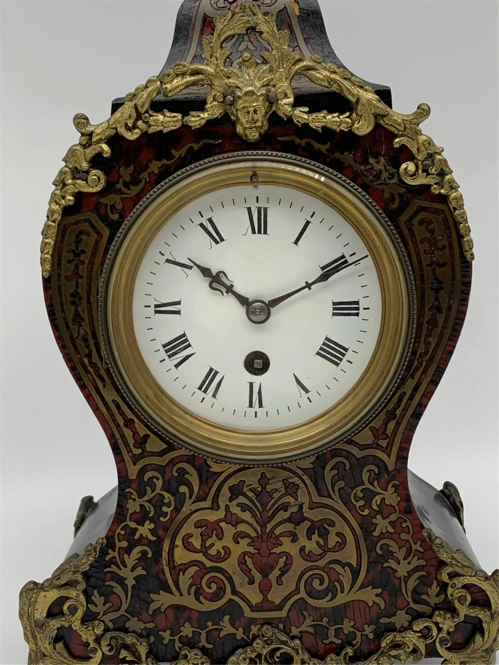 TK2-041: Mid 19th Century Louis XV Style MarquetryBoulle Mantle Clock.