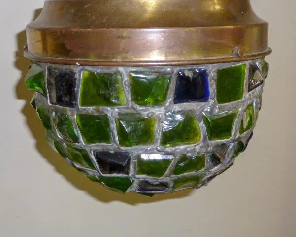 AL1-054: Early 20th C Art Nouveau / Arts & Crafts Chunk Glass Pendant Light