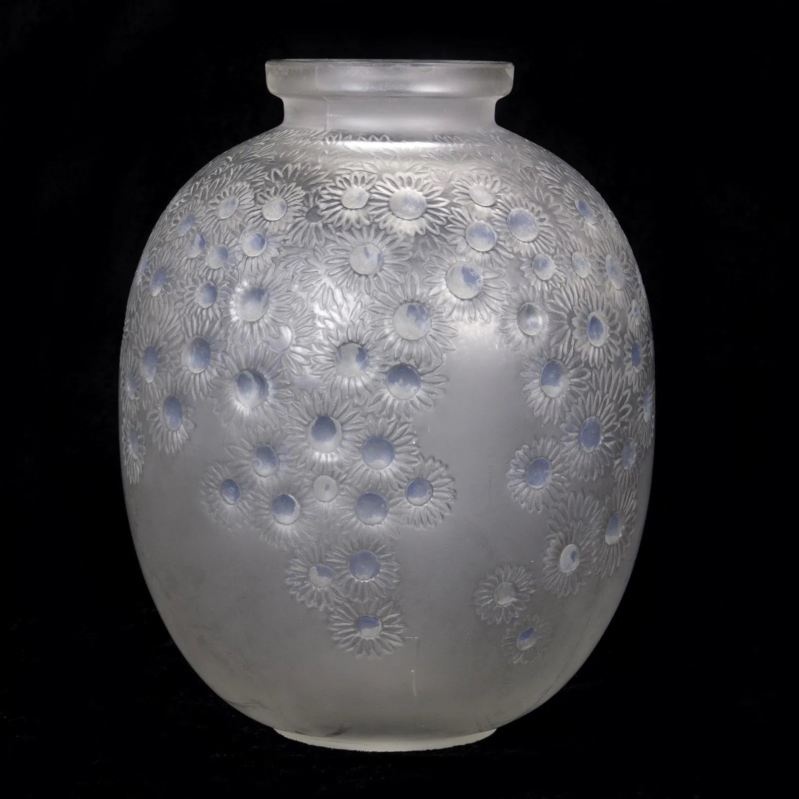 DA4-008: Mid Century R Lalique Marguerite Frosted Glass Vase (drilled for lamp)