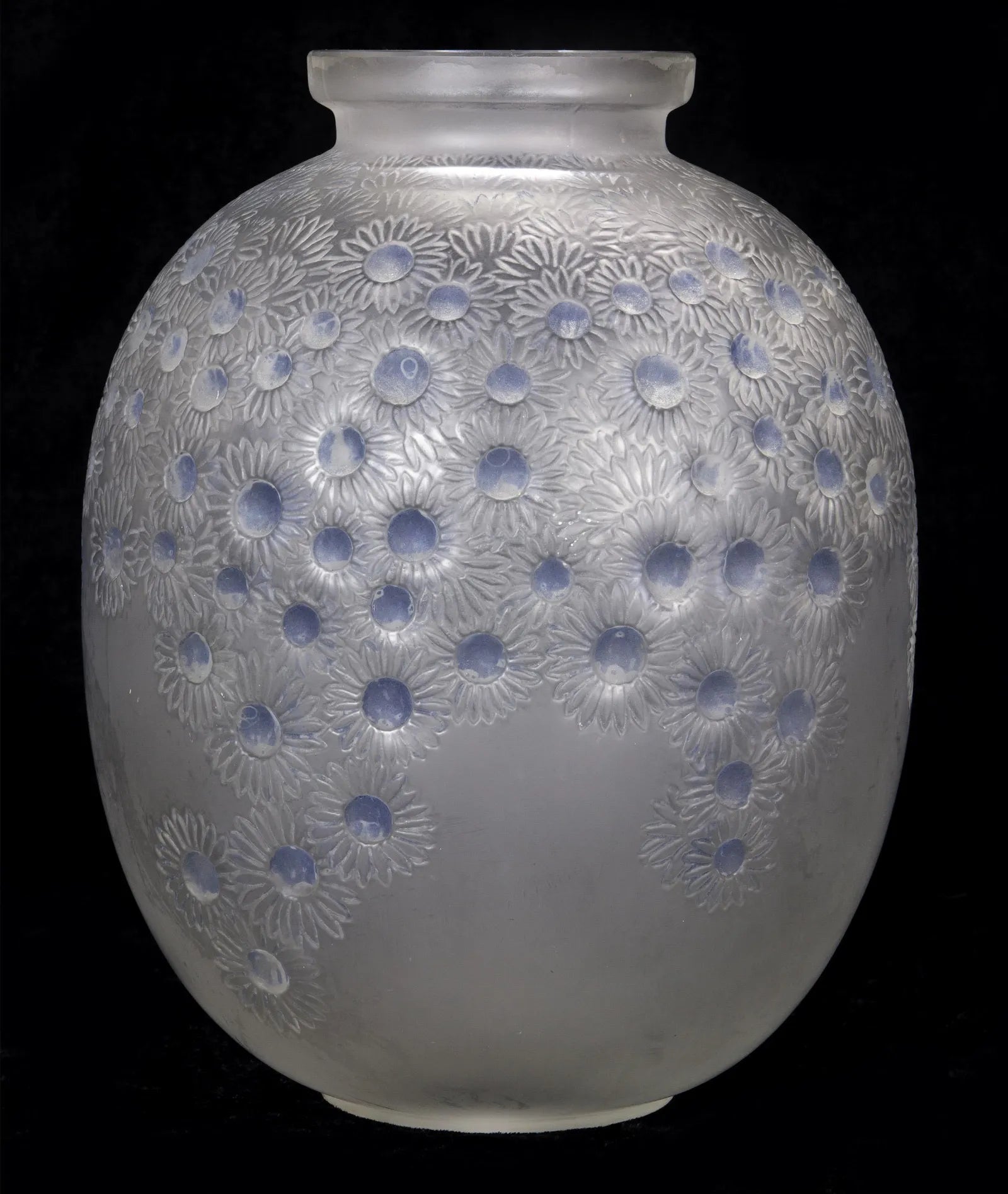 DA4-008: Mid Century R Lalique Marguerite Frosted Glass Vase (drilled for lamp)