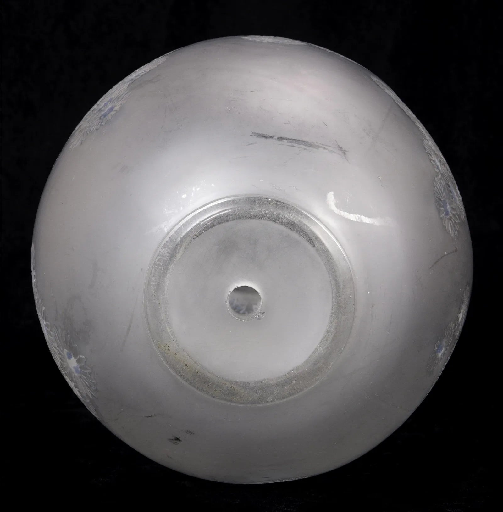 DA4-008: Mid Century R Lalique Marguerite Frosted Glass Vase (drilled for lamp)