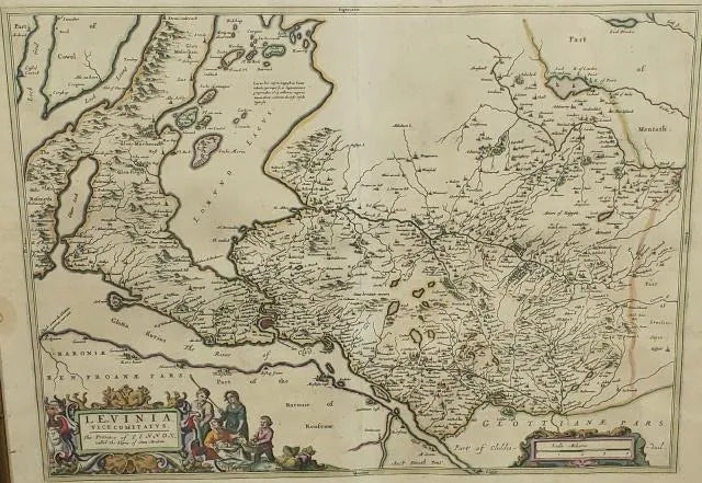 AW7-019: Johannes Bleau - Circa 1654 Map of Levinia Vice Comitatus the Province of Lennox- Colored Engraving