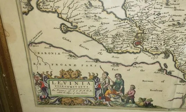 AW7-019: Johannes Bleau - Circa 1654 Map of Levinia Vice Comitatus the Province of Lennox- Colored Engraving