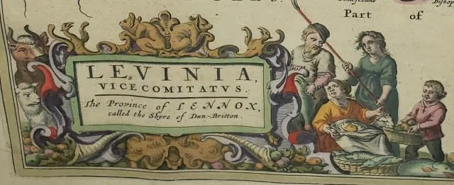 AW7-019: Johannes Bleau - Circa 1654 Map of Levinia Vice Comitatus the Province of Lennox- Colored Engraving