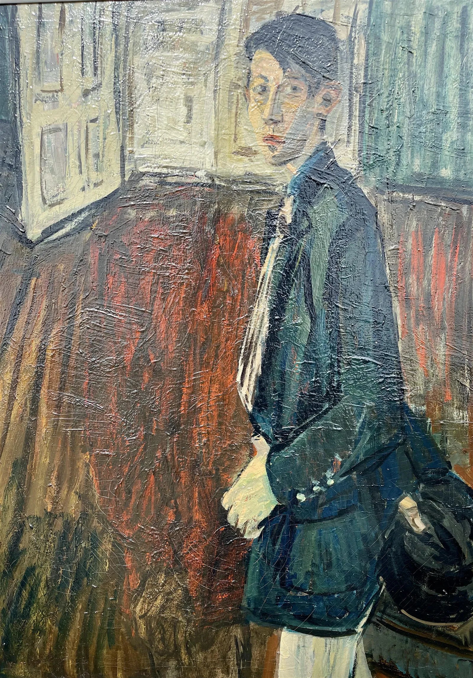 AW550:  Alex Tschernjawski Self Portrait -Mid 20th C American Modernist / Expressionist Artist  - Oil on Canvas -