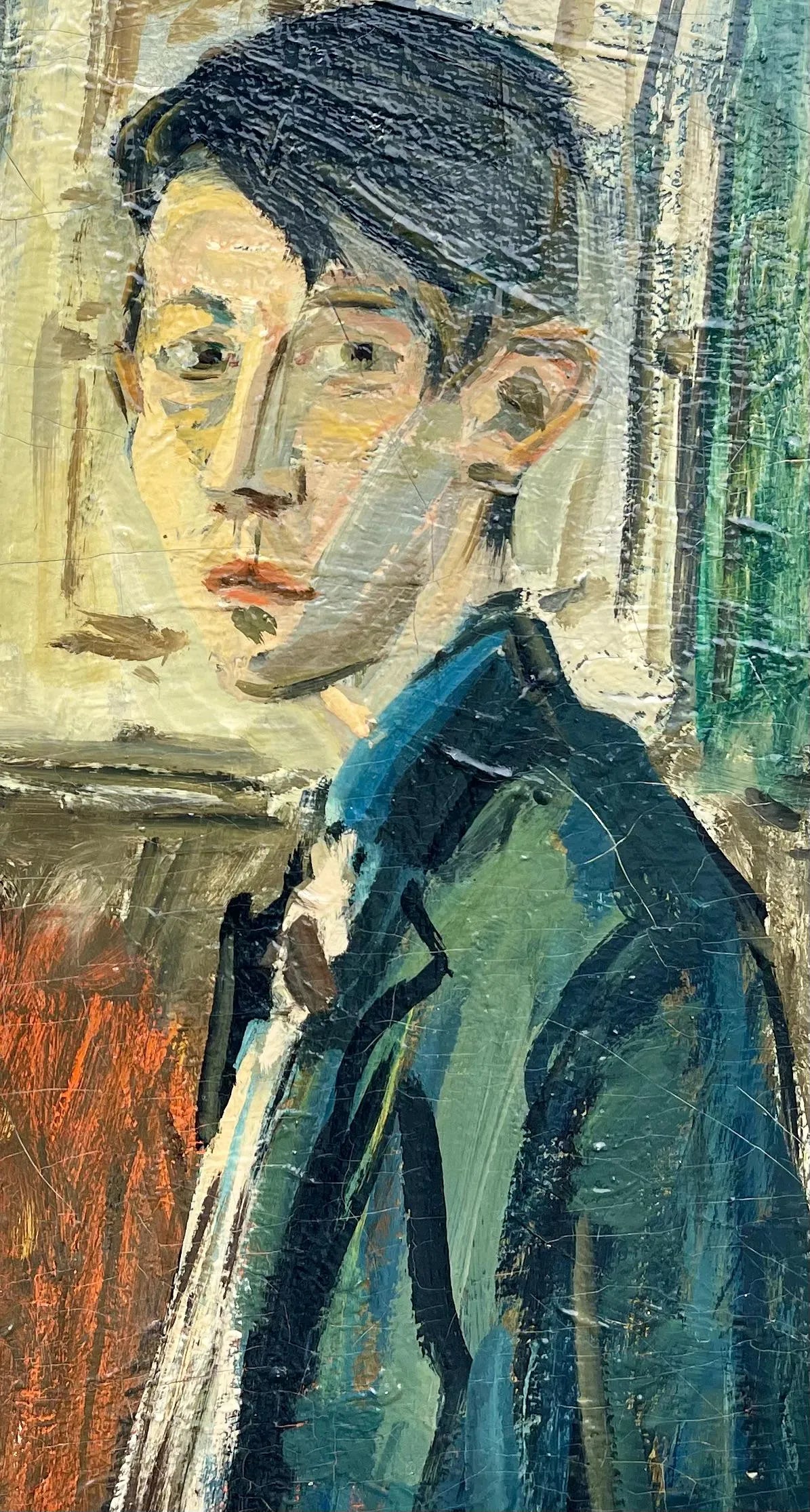 AW550:  Alex Tschernjawski Self Portrait -Mid 20th C American Modernist / Expressionist Artist  - Oil on Canvas -