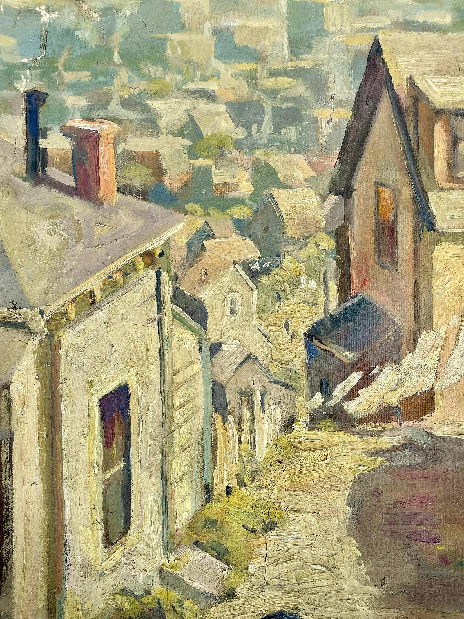 AW548: WPA California Impressionist- San Francisco Hillside - Oil on Canvas