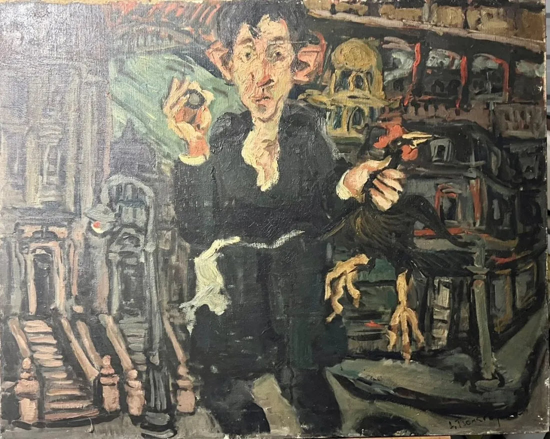 AW544:  Alex Tschernjawski Self Portrait -Mid 20th C American Modernist / Expressionist Artist  - Oil on Canvas -