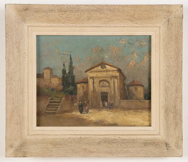 Early 20th Century Italian School Impressionist of Village Architecture Oil on Board Painting | Work of Man