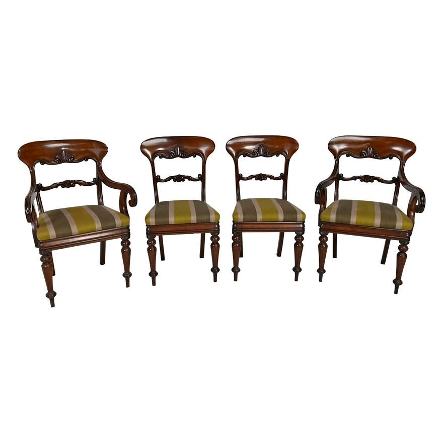 AF2-238: ANTIQUE SET OF 8 EARLY 19TH CENTURY ENGLISH WILLIAM IV MAHOGANY DINING CHAIRS