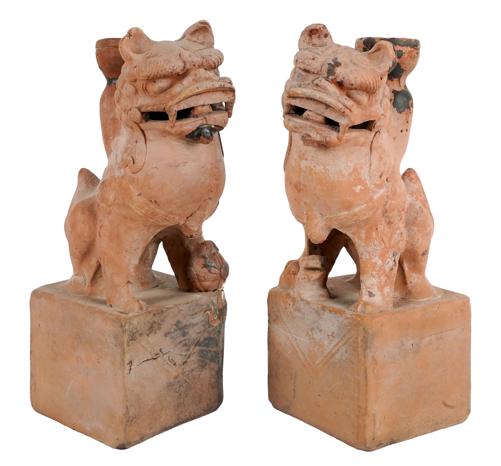 DA5-020: LATE 19TH CENTURY PAIR OF CHINESE TERRA COTTA FOO LIONS