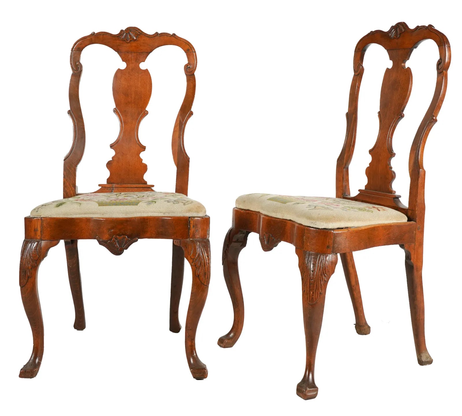 AF2-001: ANTIQUE PAIR OF MID TO LATE 18TH CENTURY ENGLISH QUEEN ANNE SIDE CHAIRS