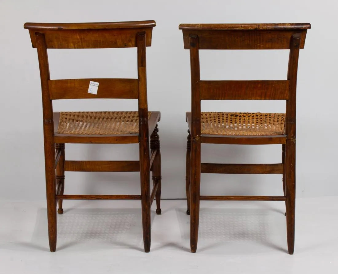 AF2-269: Antique Set of 6 Early 19th C American Federal Maple Dining Chairs w/ cane Seats