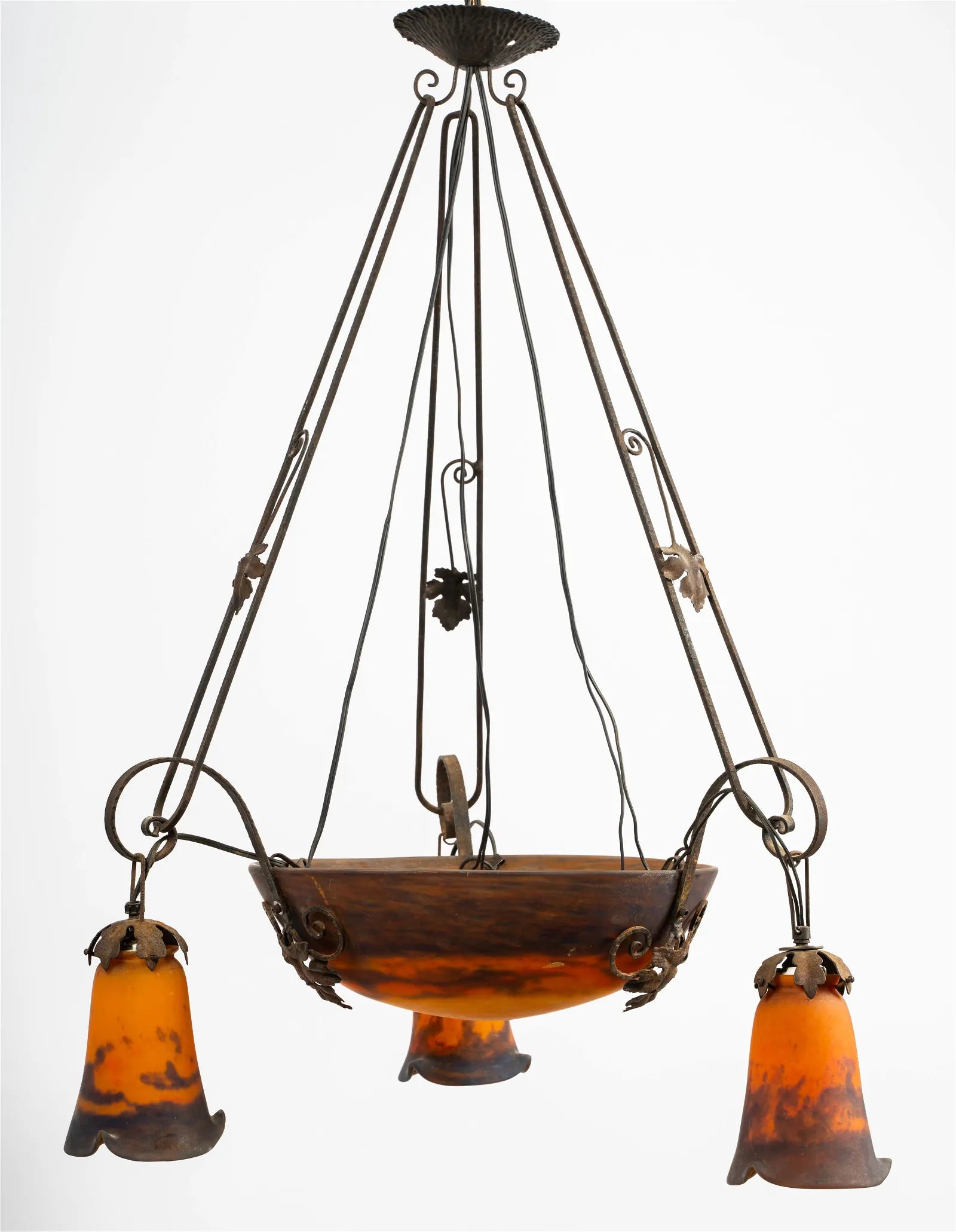 AL1-062: EARLY 20TH CENTURY FRENCH MULLER FRERES ART GLASS CHANDELIER