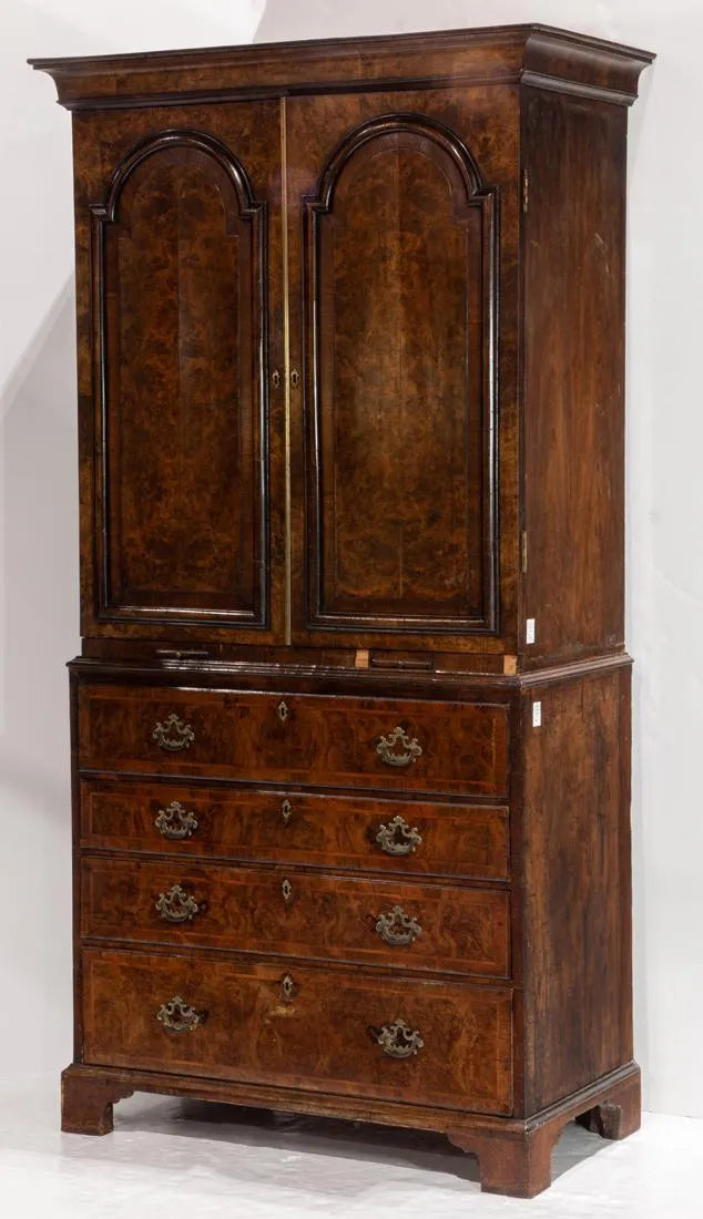 AF5-014 Antique Mid - Late 18th C George II Burl Walnut Secretary Bookcase