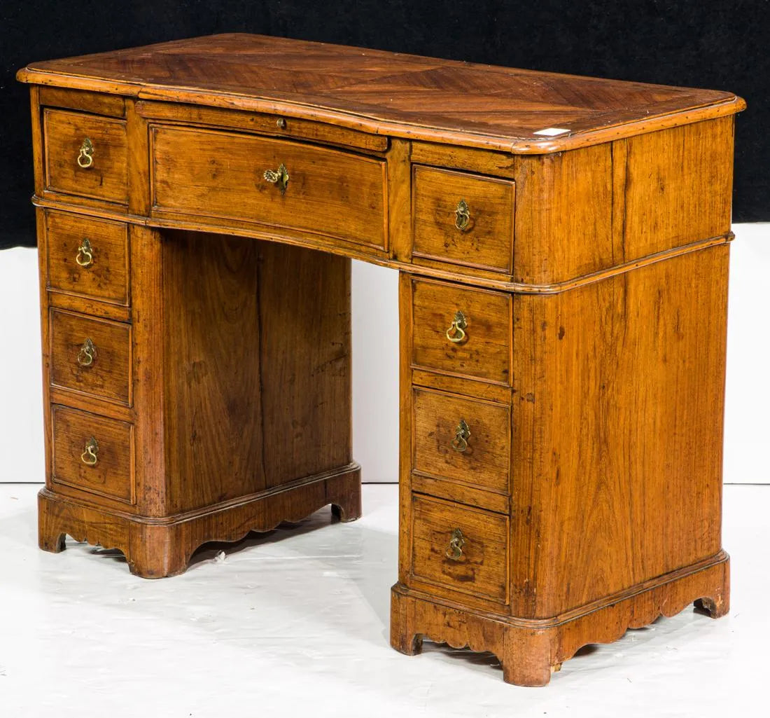 AF5-016 Antique Mid - Late 19th C English Diminutive Kingwood & Walnut Pedestal Desk