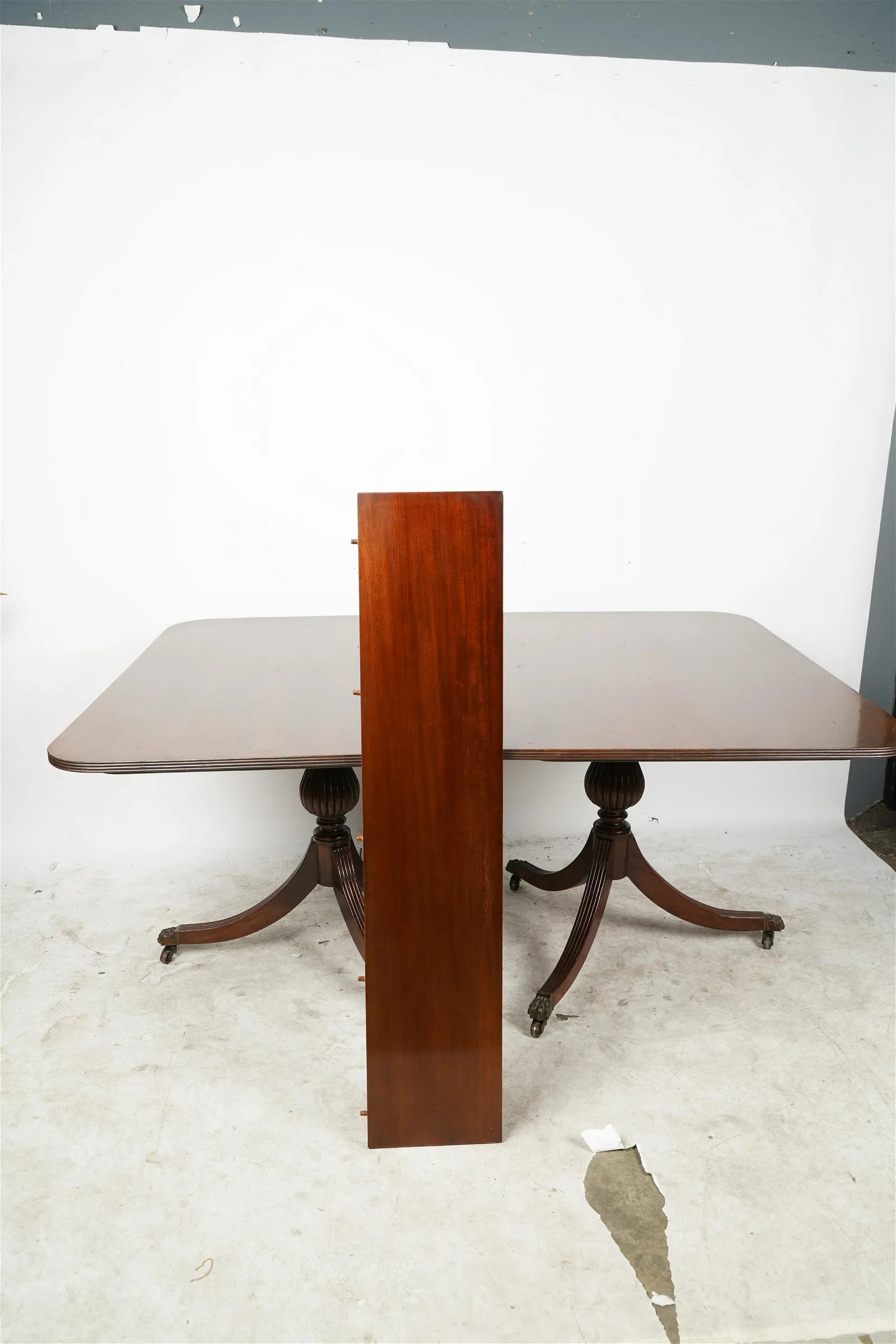 AF1-090: Antique Early 19th C English Regency Double Pedestal Mahogany Dining Table