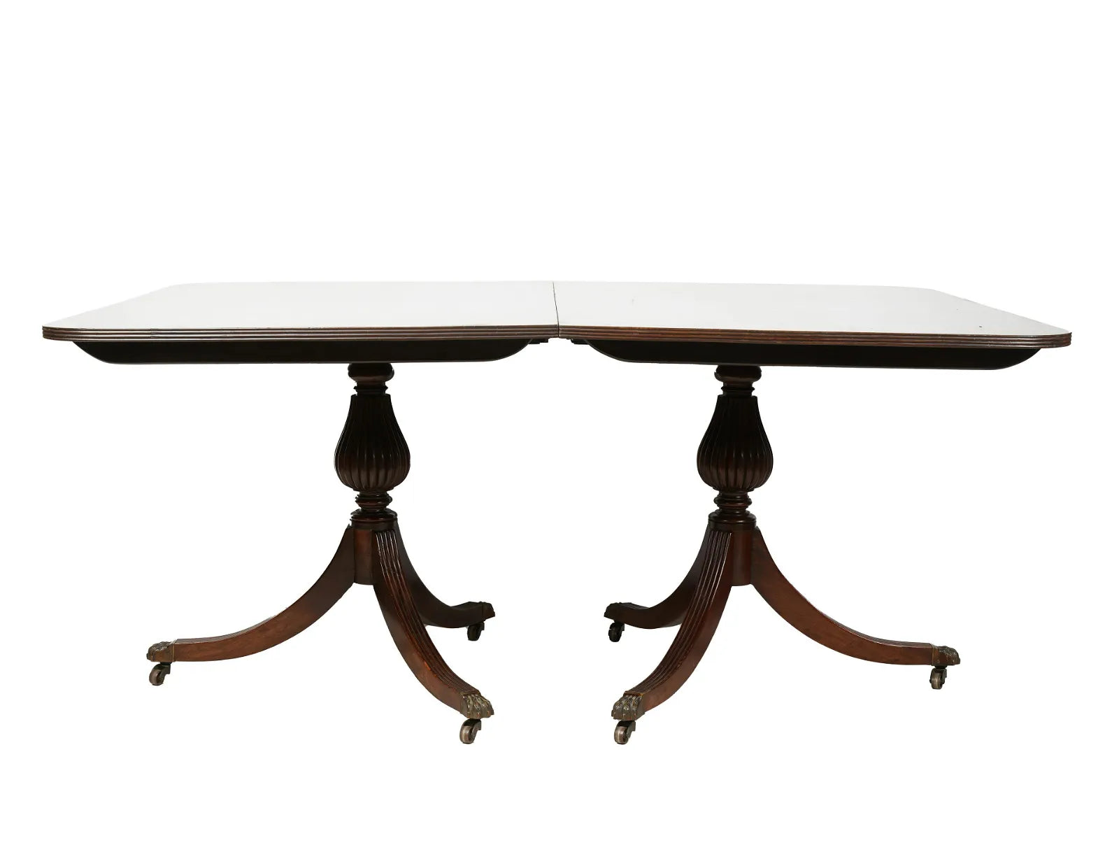 AF1-090: Antique Early 19th C English Regency Double Pedestal Mahogany Dining Table