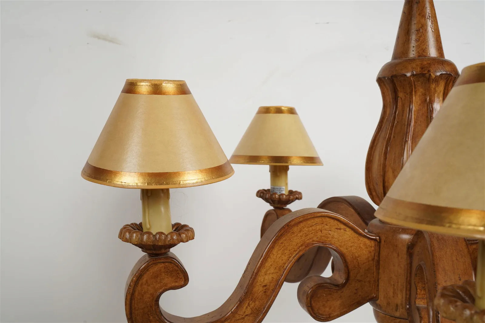AL1-068:  Pair of Late 20th C Carved Wood 5 Light French Provincial Style Chandelier From the Larry Flynt Estate