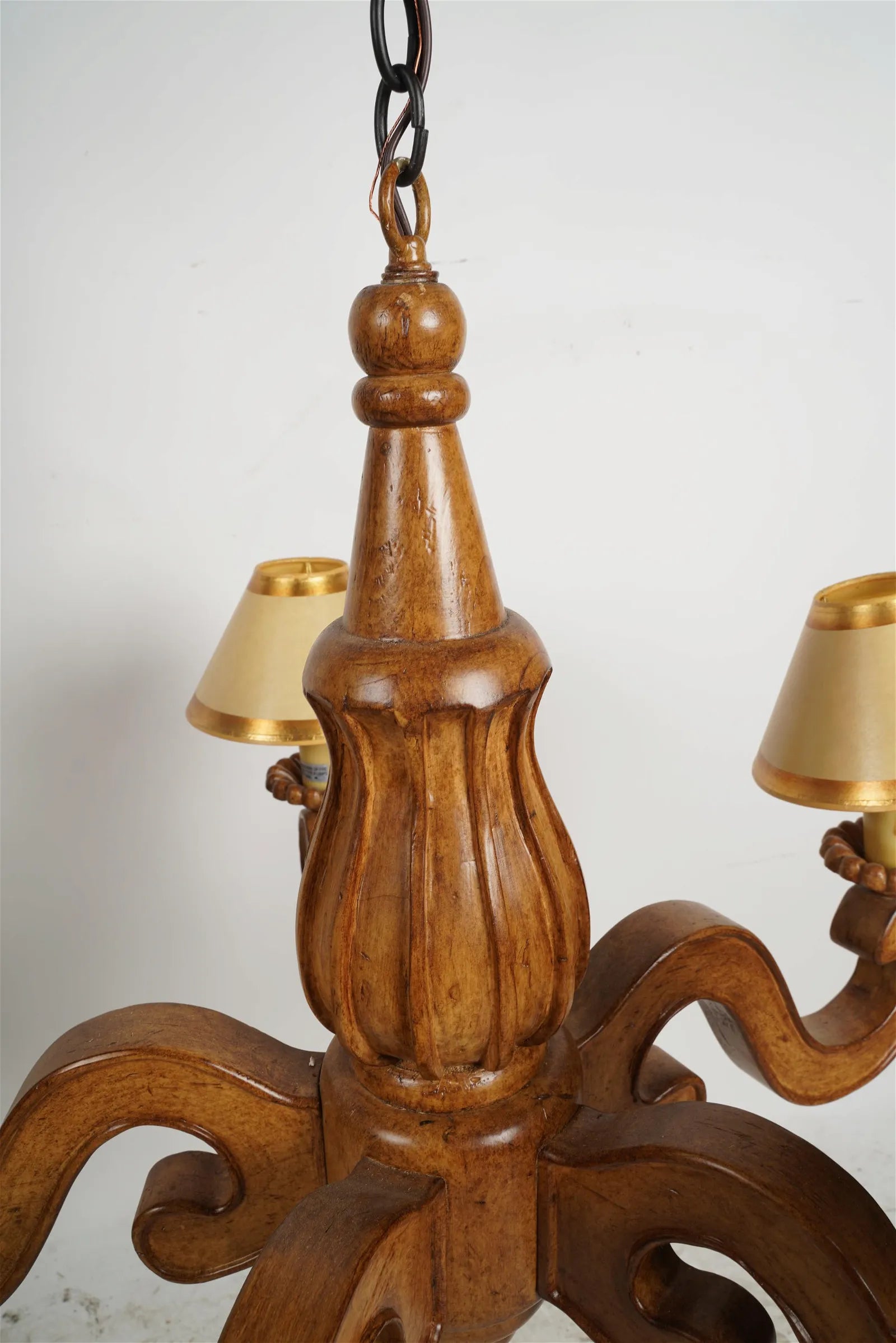 AL1-068:  Pair of Late 20th C Carved Wood 5 Light French Provincial Style Chandelier From the Larry Flynt Estate