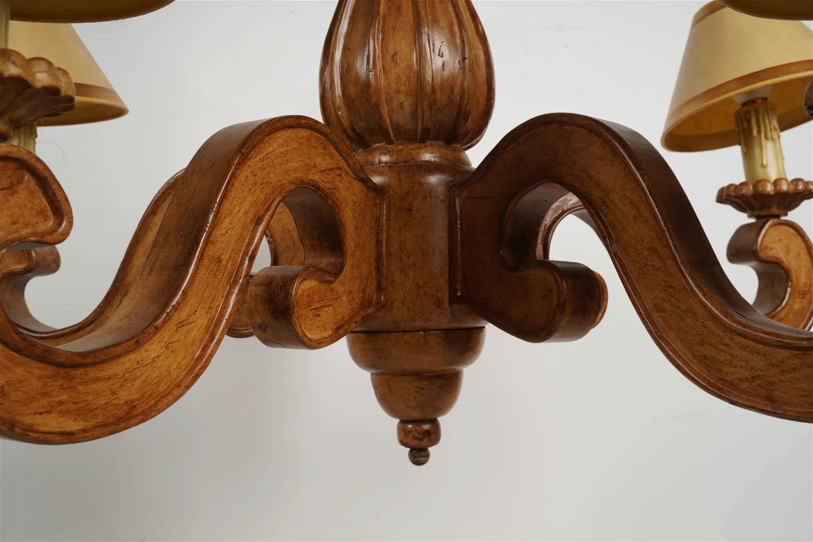 AL1-068:  Pair of Late 20th C Carved Wood 5 Light French Provincial Style Chandelier From the Larry Flynt Estate