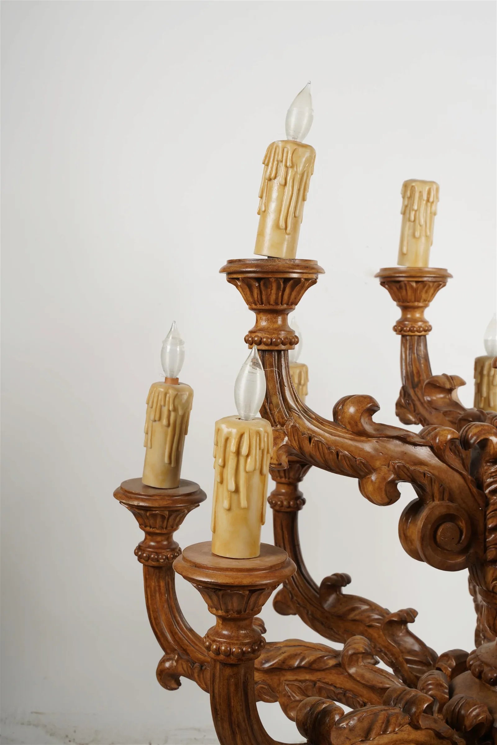 AL1-066:  Late 20th C Carved Wood 12 Light French Provincial Style Chandelier From the Larry Flynt Estate