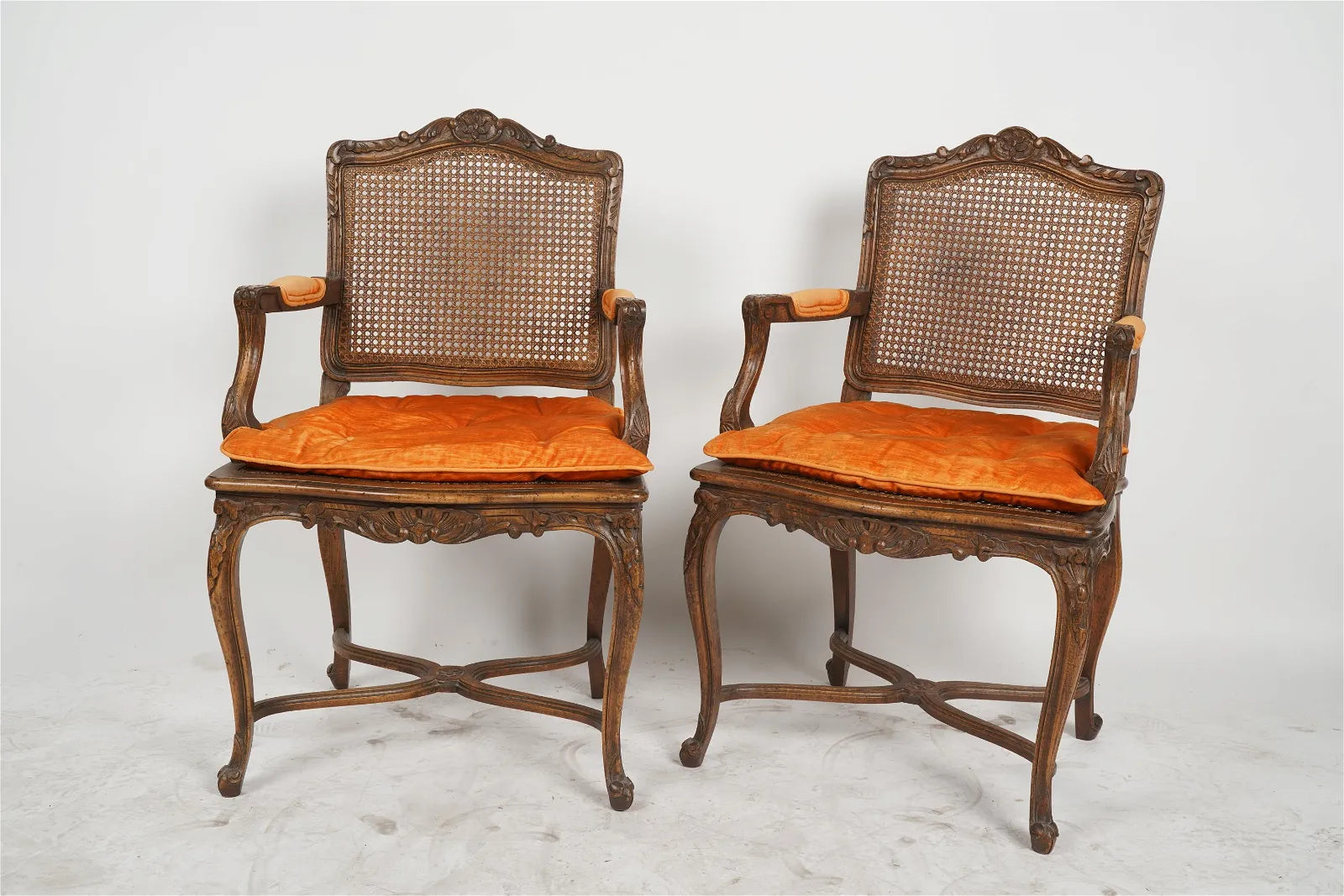 AF2-270: Vintage Pair of Mid 20th Century French Carved Oak Louis XV Style Fauteuil