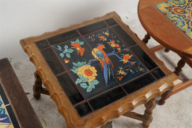Antique California Tile Top Table With Parrots | Work of Man