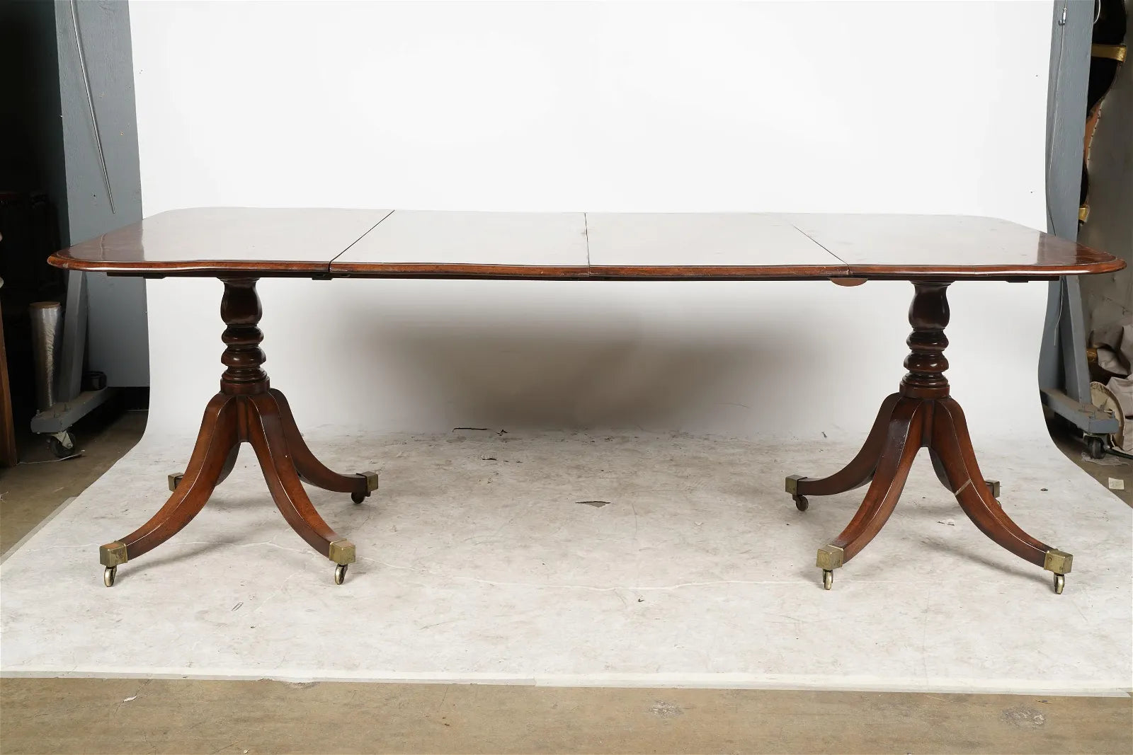 AF1-094: Antique Early 19th C English Regency Double Pedestal Mahogany Dining Table