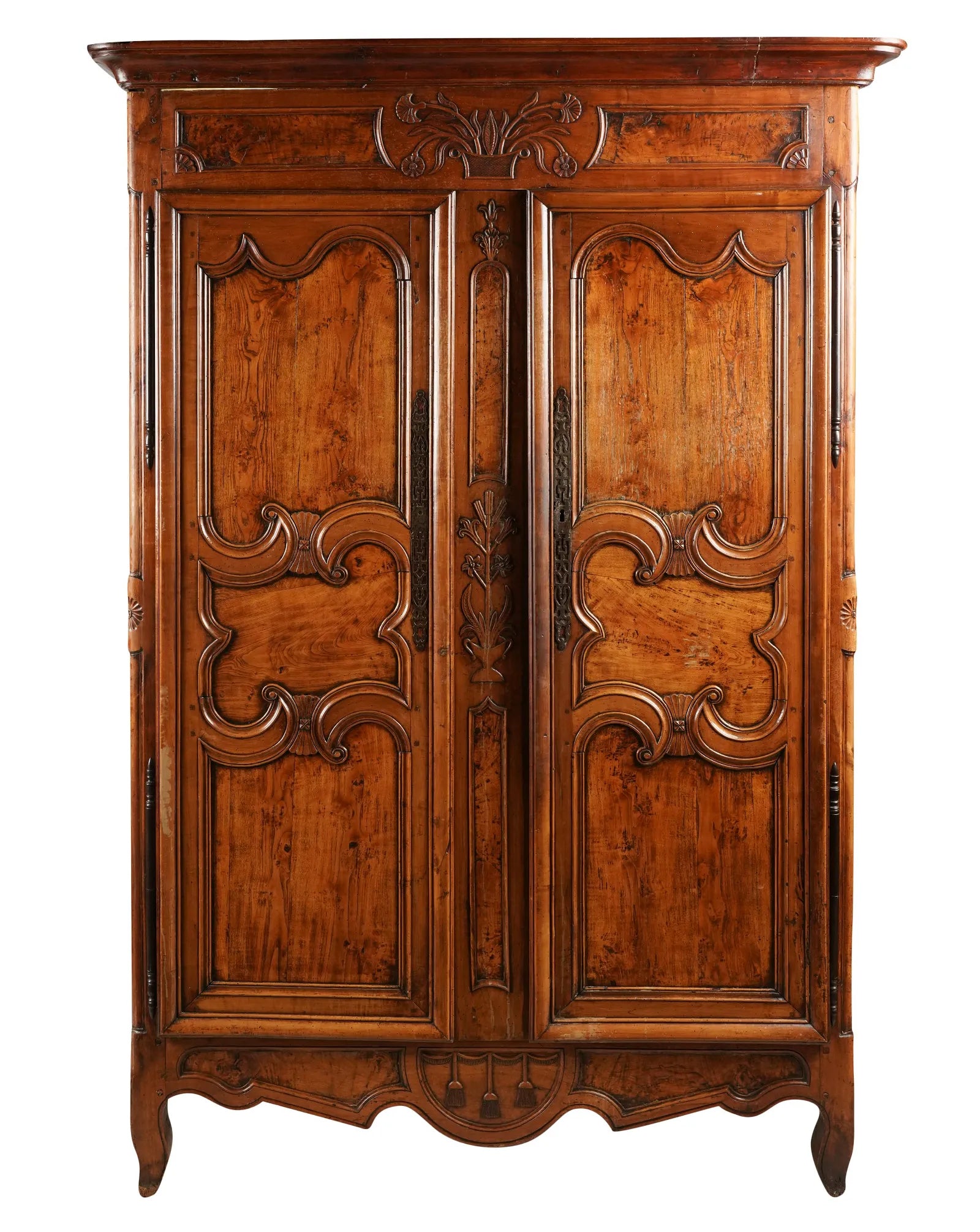 AF3-007: ANTIQUE LATE 18TH CENTURY LOUIS XV PROVINCIAL FRUITWOOD ARMOIRE