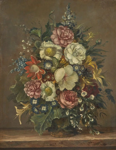 Mid 19th C English School - Still Life With Flowers - Oil on Canvas Painting | Work of Man