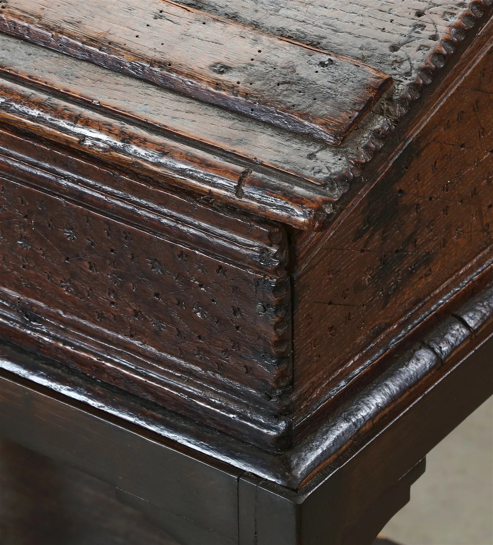 AF5-027: Antique Early 17th Century English Jacobean Slant Front Writing Desk on Later Stand