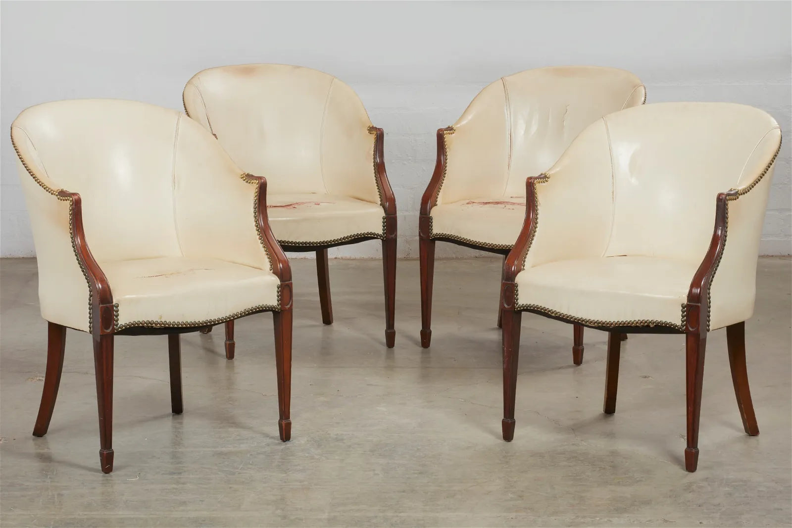 AF2-303: Antique Set of 4 Early 20th C Mahogany Hepplewhite Bergeres